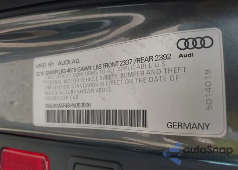 2017 Audi A4 2.0T Season Of Audi Ultra Premium из США, поврежденный, VIN WAUKMAF48HN053506